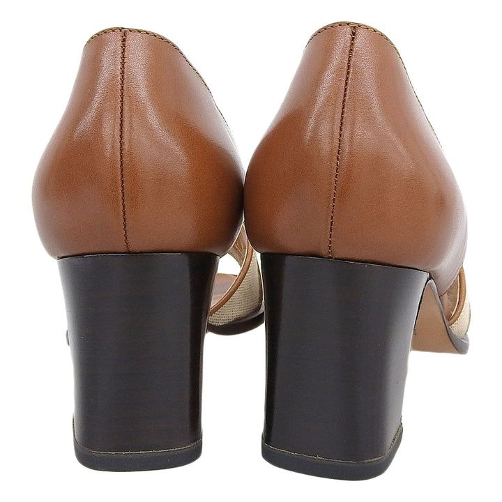 Pristine HERMES Sandals Kelly buckle open toe Brown canvas Women 36