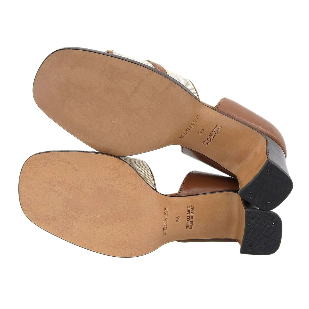 Pristine HERMES Sandals Kelly buckle open toe Brown canvas Women 36