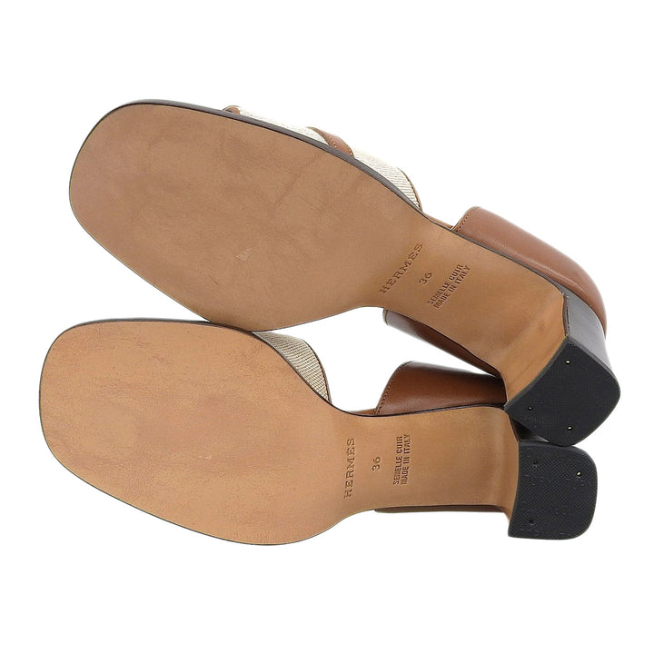 Pristine HERMES Sandals Kelly buckle open toe Brown canvas Women 36