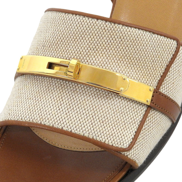 Pristine HERMES Sandals Kelly buckle open toe Brown canvas Women 36