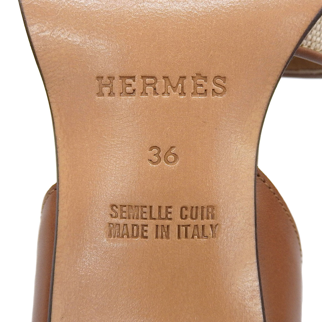 Pristine HERMES Sandals Kelly buckle open toe Brown canvas Women 36