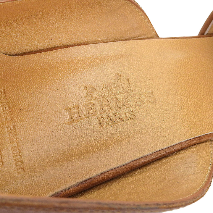 Pristine HERMES Sandals Kelly buckle open toe Brown canvas Women 36