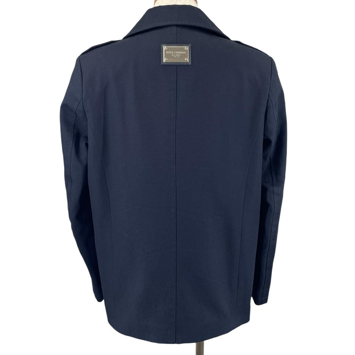 Great DOLCE&GABBANA pea coat Double-breasted jacket with logo Navy cotton 46