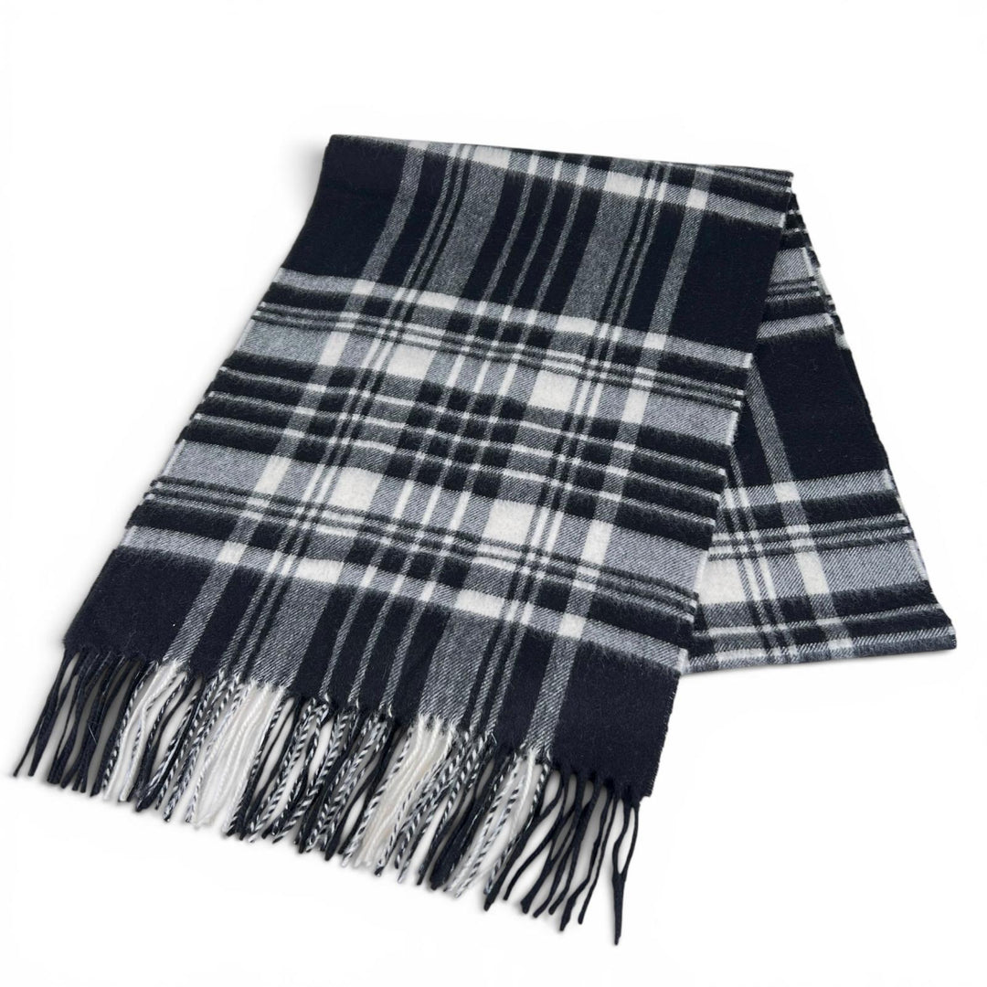 Excellent Johnstons of Elgin Scarf check black cashmere mens WA000057 KU0079