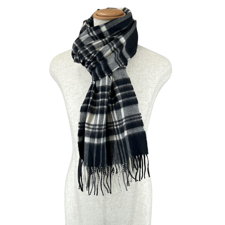 Excellent Johnstons of Elgin Scarf check black cashmere mens WA000057 KU0079