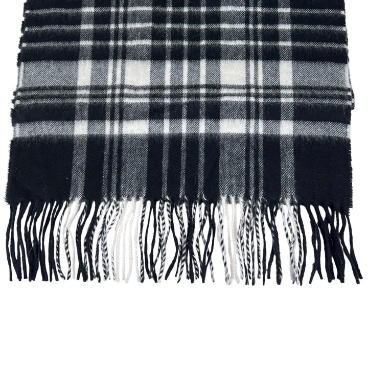 Excellent Johnstons of Elgin Scarf check black cashmere mens WA000057 KU0079