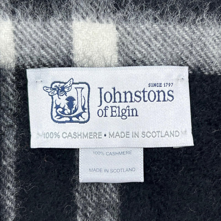 Excellent Johnstons of Elgin Scarf check black cashmere mens WA000057 KU0079