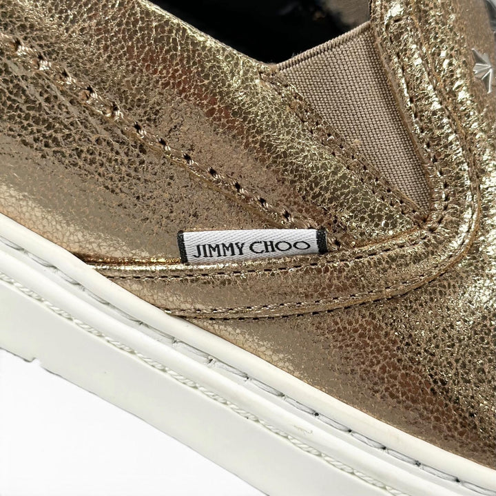 Pristine JIMMY CHOO Slip-on GROVE Star studs gold leather mens 43