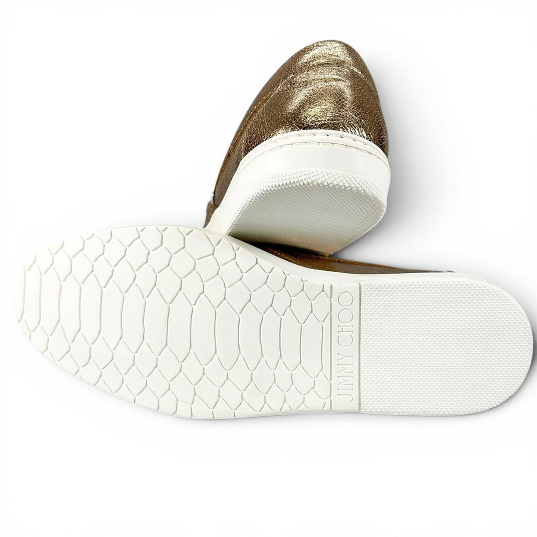 Pristine JIMMY CHOO Slip-on GROVE Star studs gold leather mens 43
