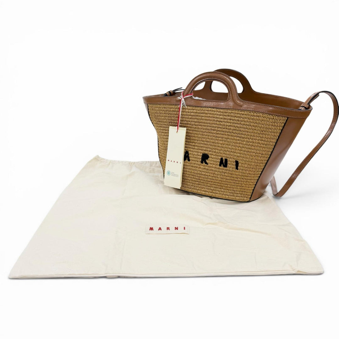 Pristine MARNI Handbag TROPICALIA BAG SMALL Brown leather Women BMMP0068Q0
