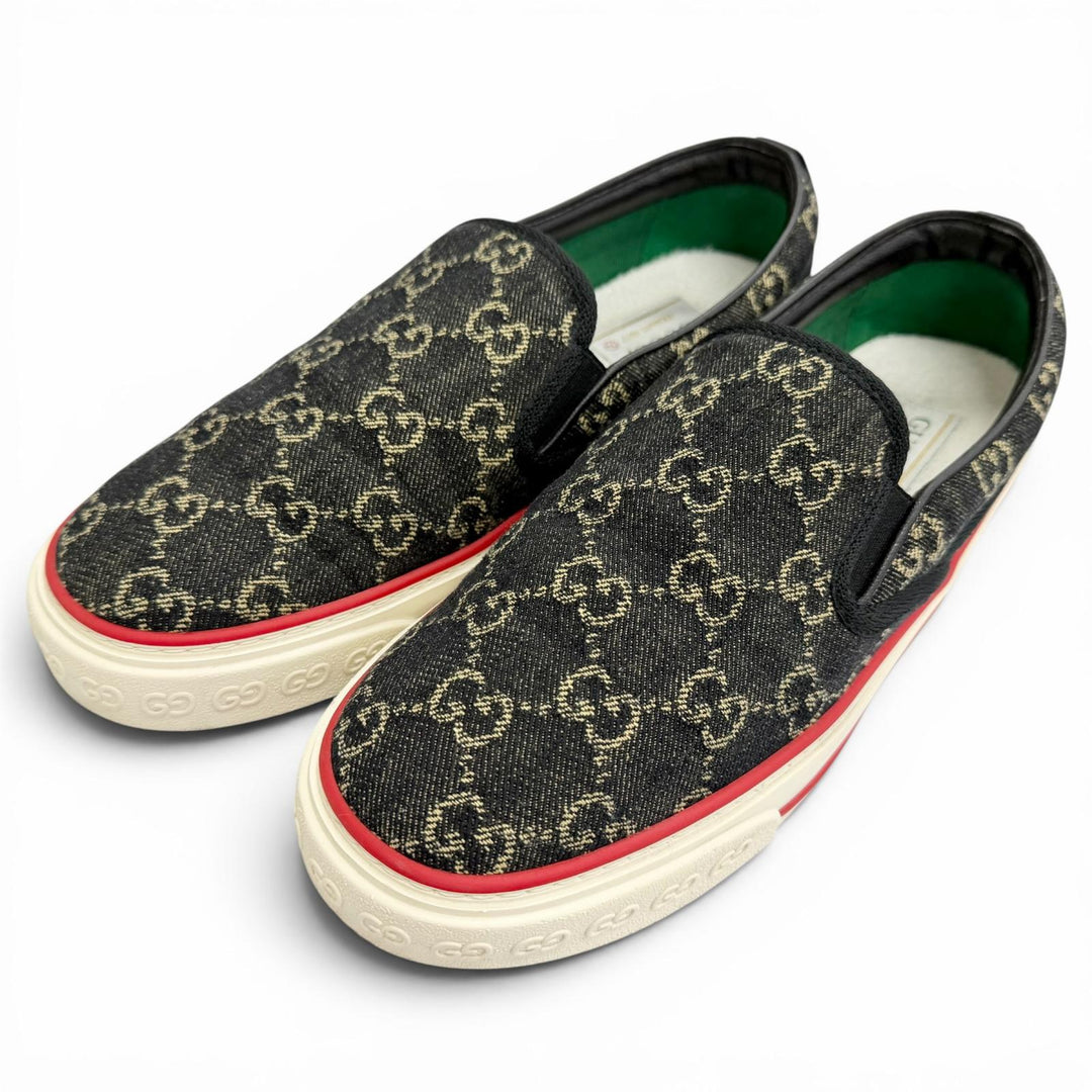 Great GUCCI Slip-on tennis 1977 Slip-on sneakers shoes Navy GG canvas 7.5 643489