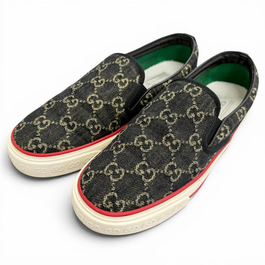 Great GUCCI Slip-on tennis 1977 Slip-on sneakers shoes Navy GG canvas 7.5 643489