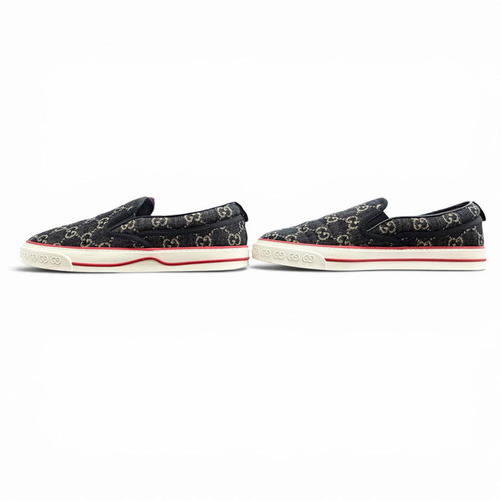 Great GUCCI Slip-on tennis 1977 Slip-on sneakers shoes Navy GG canvas 7.5 643489