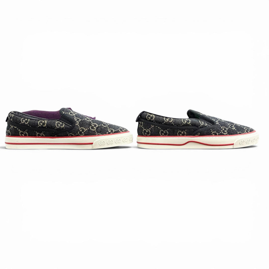 Great GUCCI Slip-on tennis 1977 Slip-on sneakers shoes Navy GG canvas 7.5 643489