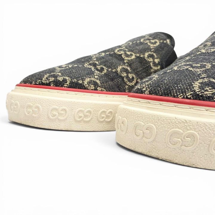 Great GUCCI Slip-on tennis 1977 Slip-on sneakers shoes Navy GG canvas 7.5 643489