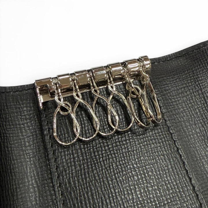 Excellent Valextra Key holder six hooks black leather mens