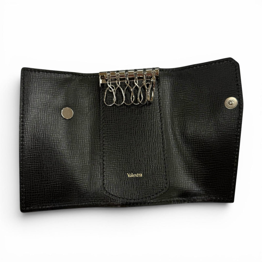 Excellent Valextra Key holder six hooks black leather mens