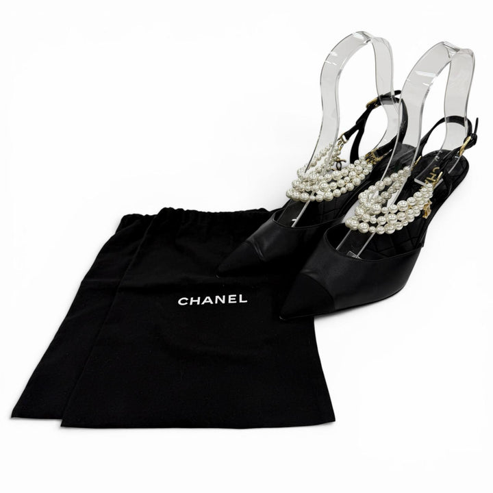 Very Good CHANEL pumps COCO Mark black leather Women 39 G37532