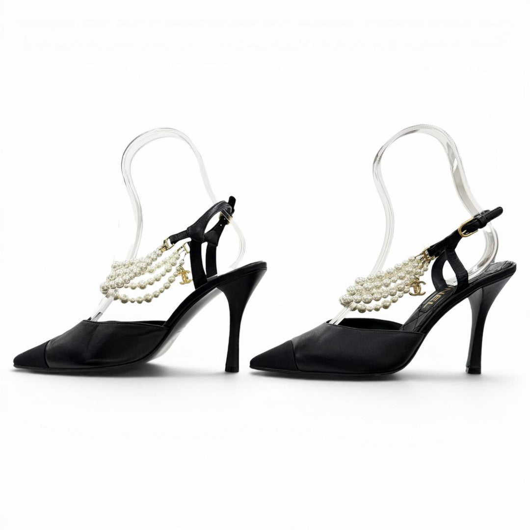 Very Good CHANEL pumps COCO Mark black leather Women 39 G37532