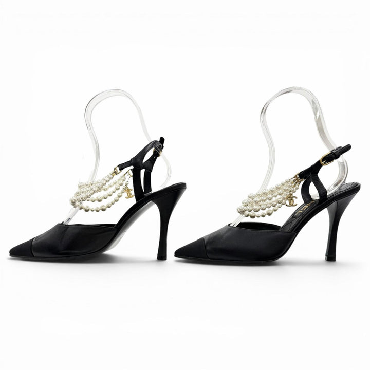 Very Good CHANEL pumps COCO Mark black leather Women 39 G37532