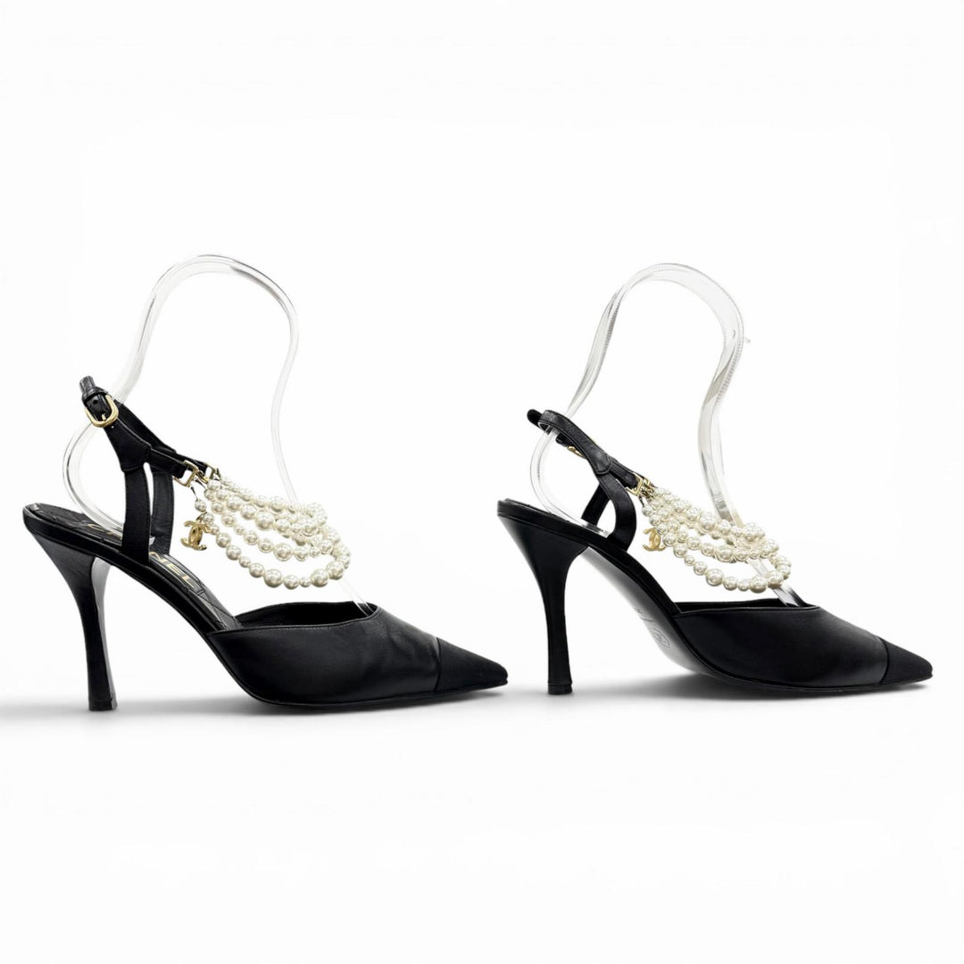 Very Good CHANEL pumps COCO Mark black leather Women 39 G37532