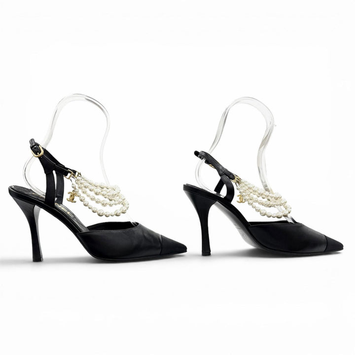 Very Good CHANEL pumps COCO Mark black leather Women 39 G37532