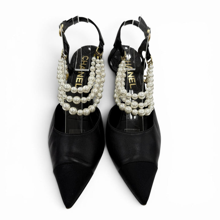 Very Good CHANEL pumps COCO Mark black leather Women 39 G37532