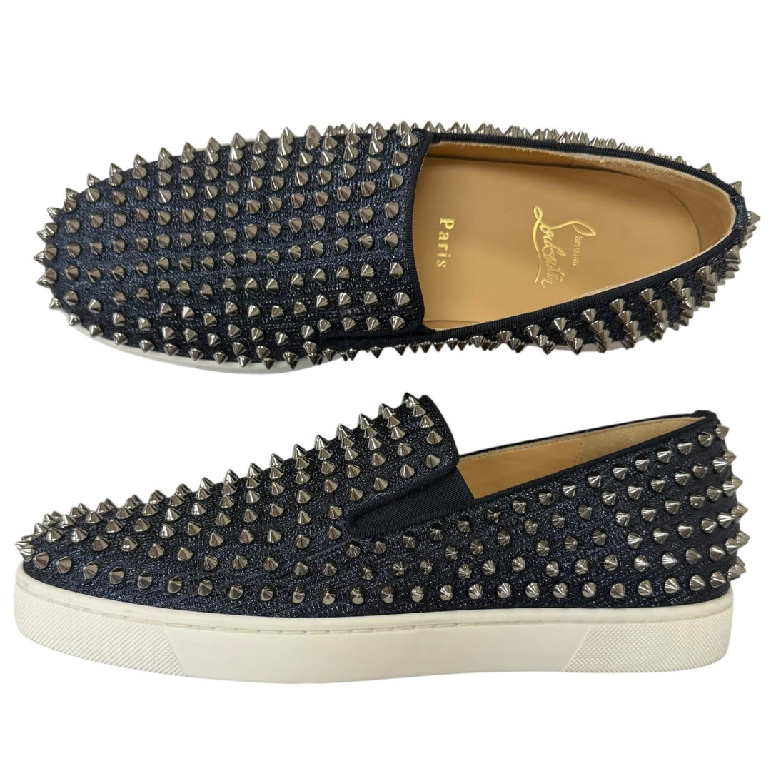 Great Christian Louboutin Slip-on Roller boat Spike studs Navy