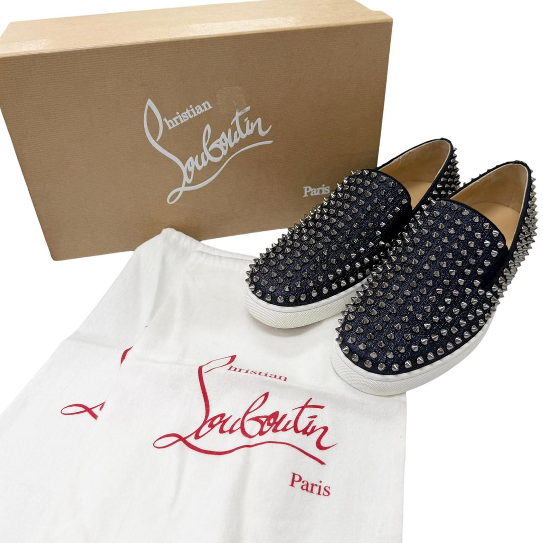 Great Christian Louboutin Slip-on Roller boat Spike studs Navy