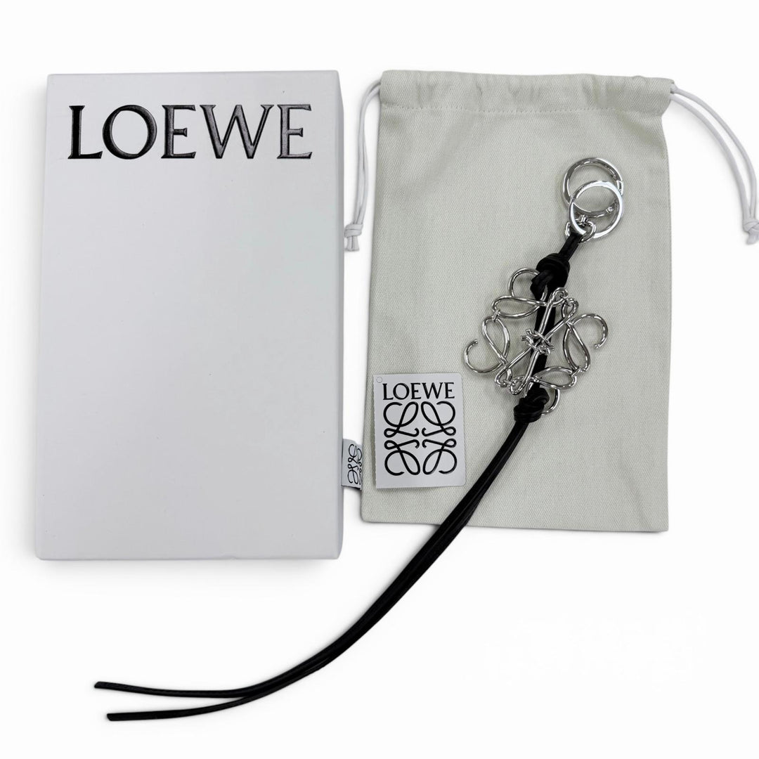 Great LOEWE Bag charm Anagram Keychain Keyring black leather Women C821232X02