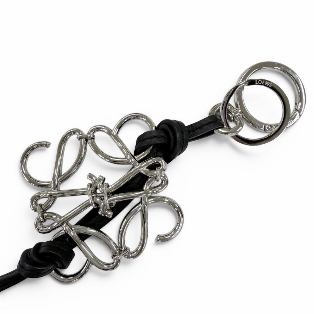 Great LOEWE Bag charm Anagram Keychain Keyring black leather Women C821232X02