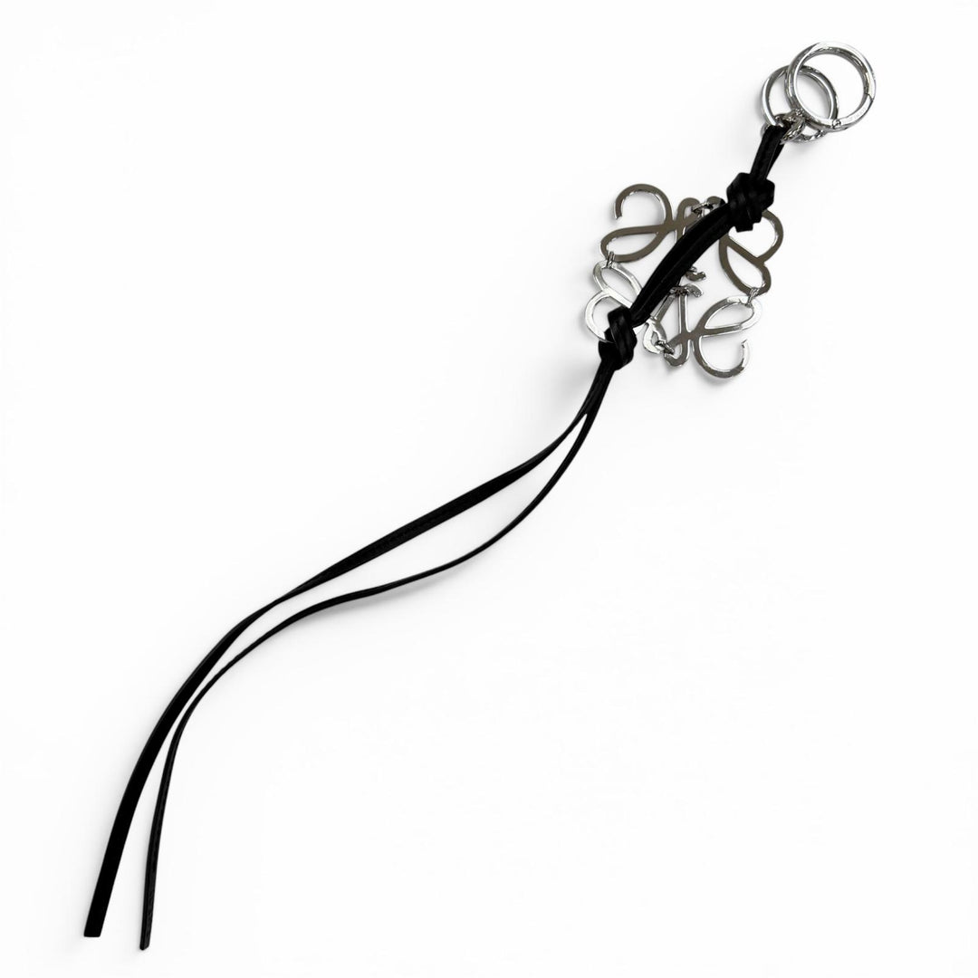 Great LOEWE Bag charm Anagram Keychain Keyring black leather Women C821232X02