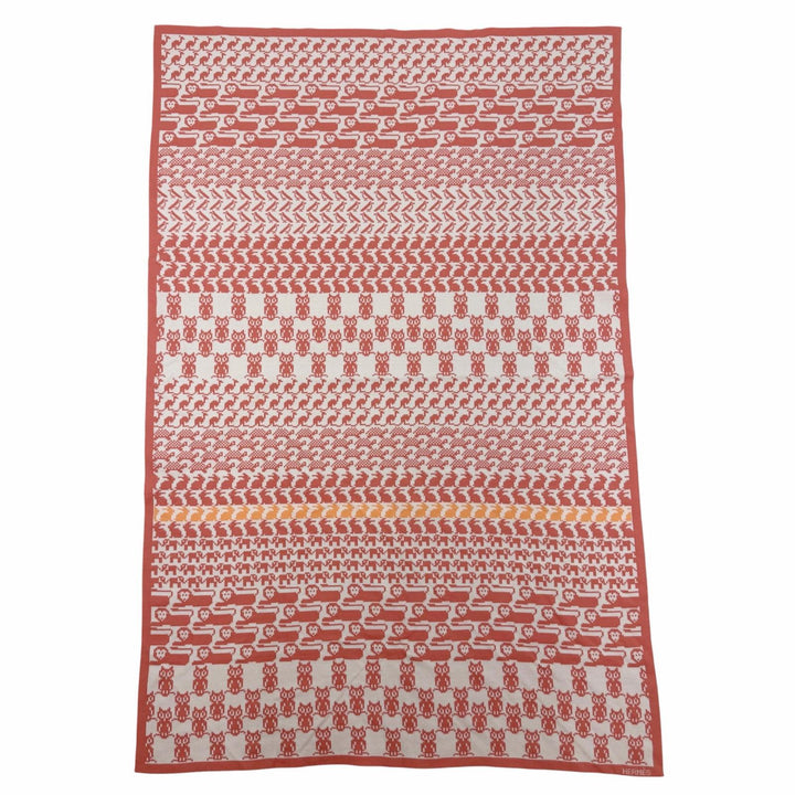 Pristine HERMES blanket Plaid Tricot Animo Pixel Knit Coral cotton Women