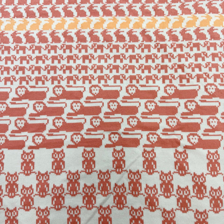 Pristine HERMES blanket Plaid Tricot Animo Pixel Knit Coral cotton Women