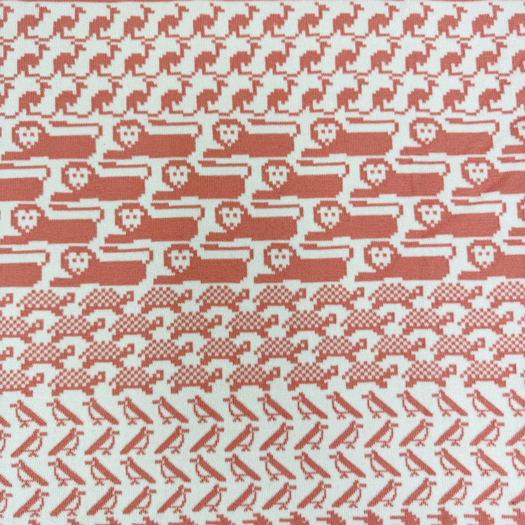 Pristine HERMES blanket Plaid Tricot Animo Pixel Knit Coral cotton Women