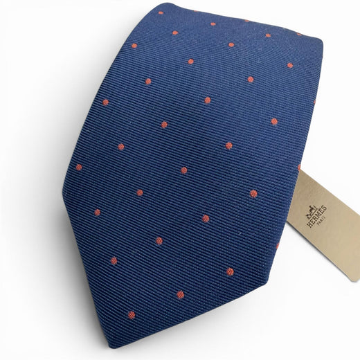 Pristine HERMES tie Twill Tie Sporty Dots Golf blue silk mens 339370T