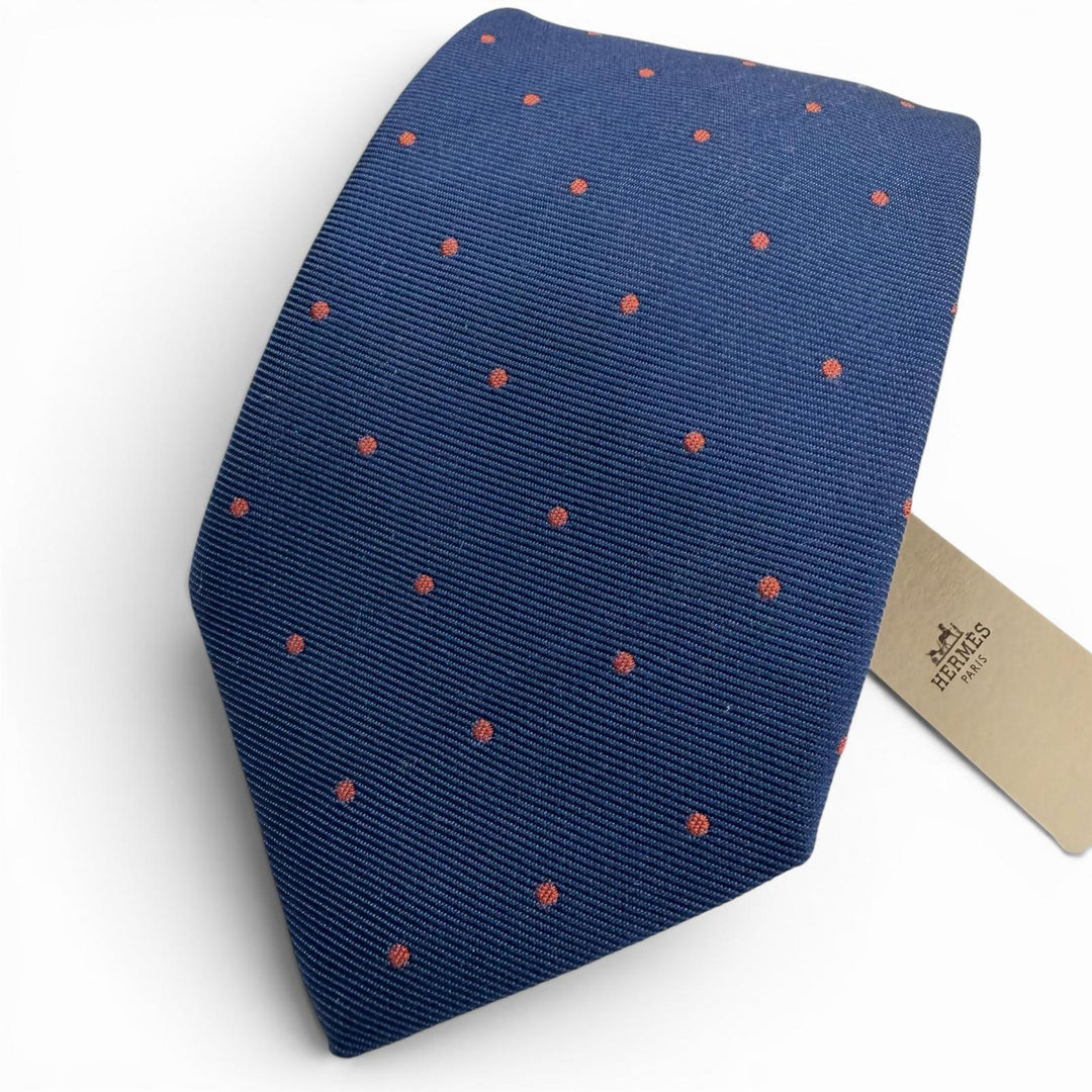 Pristine HERMES tie Twill Tie Sporty Dots Golf blue silk mens 339370T