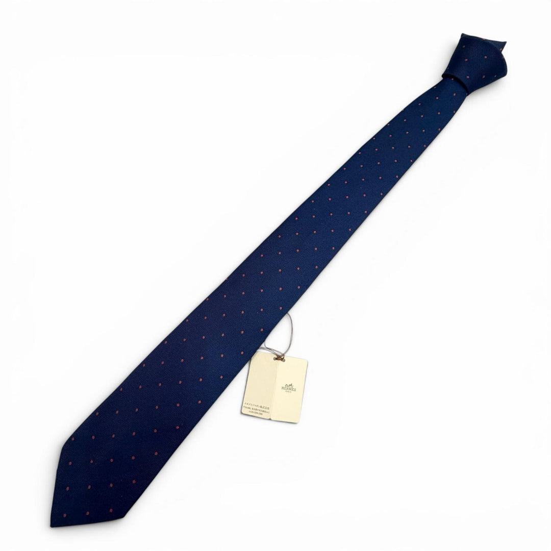 Pristine HERMES tie Twill Tie Sporty Dots Golf blue silk mens 339370T