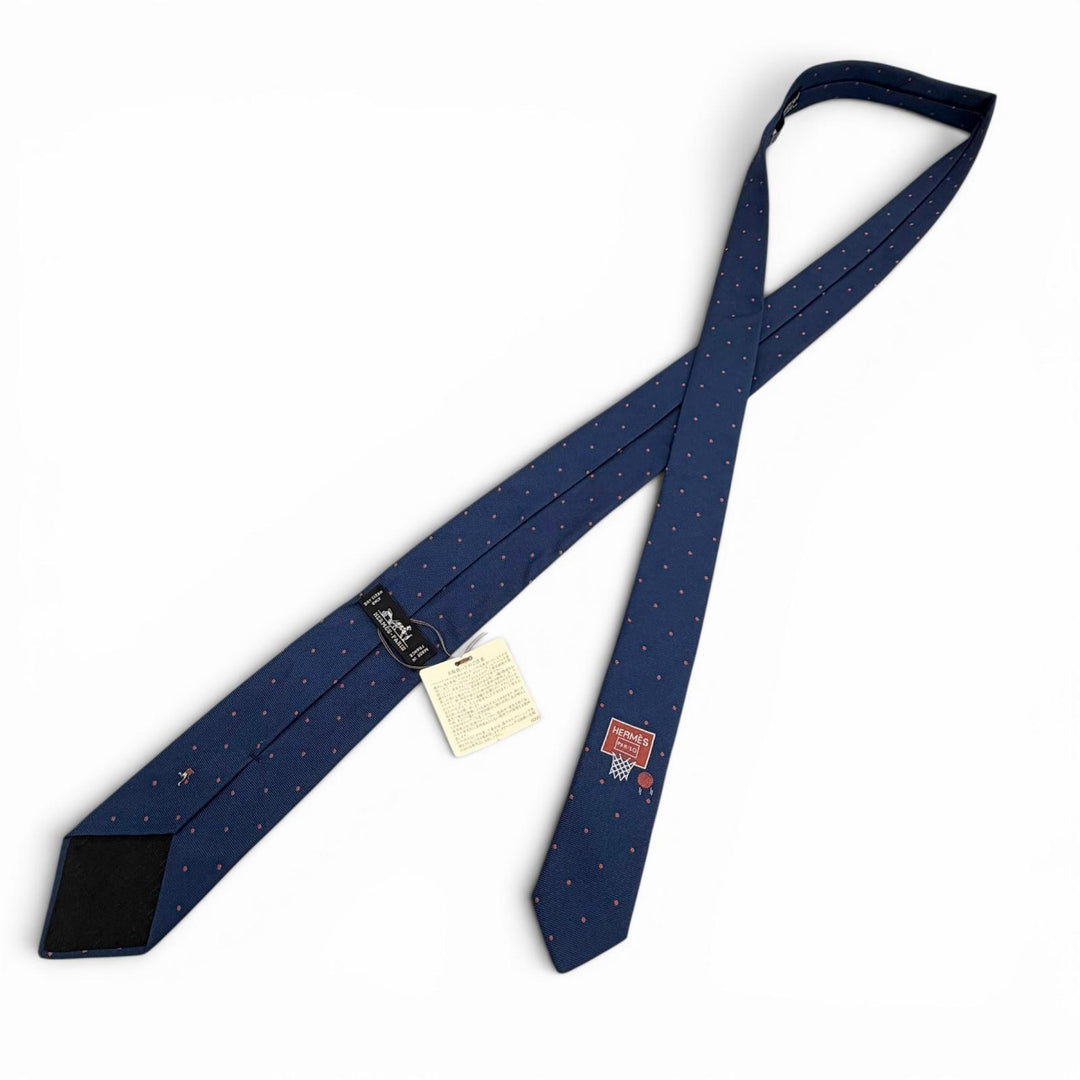 Pristine HERMES tie Twill Tie Sporty Dots Golf blue silk mens 339370T