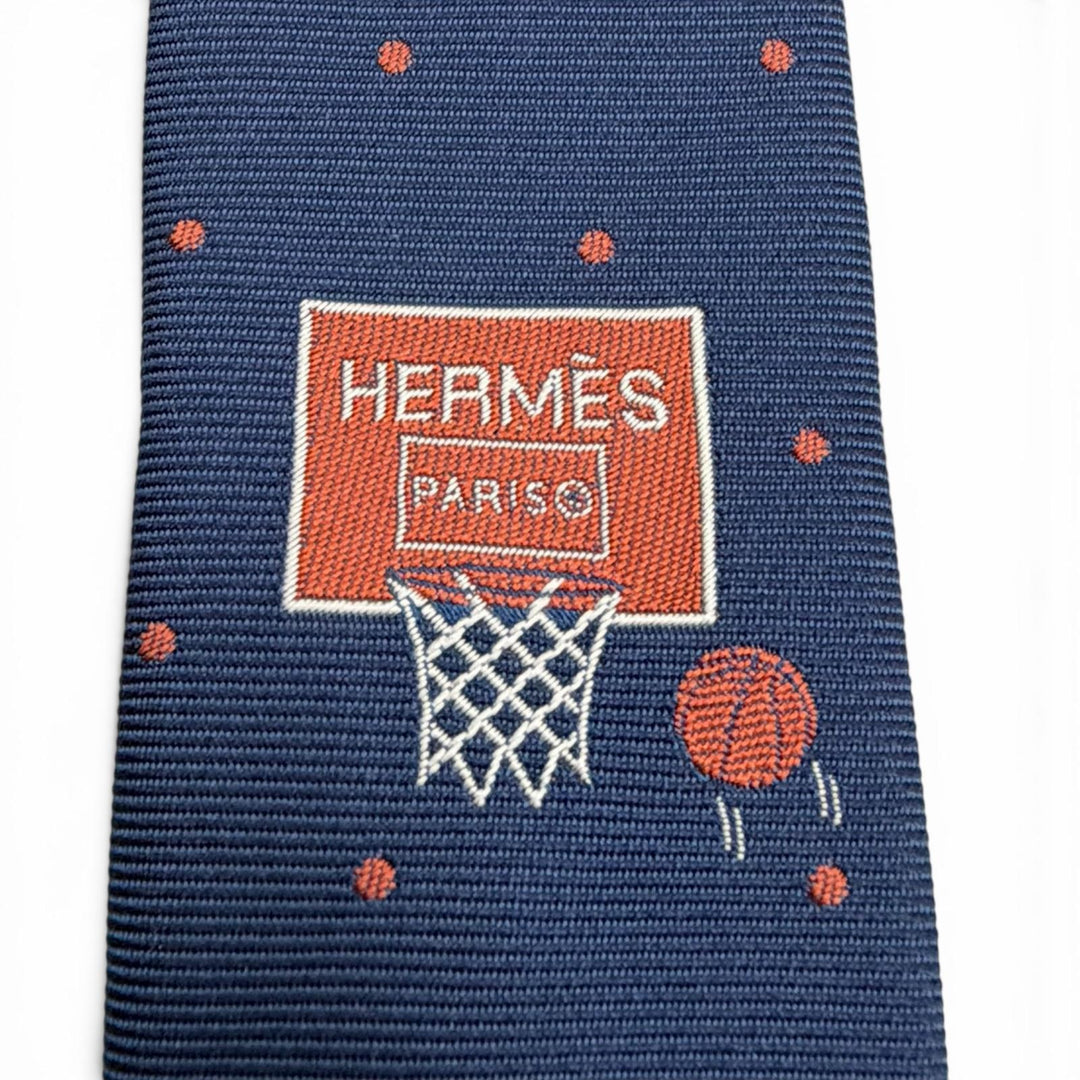 Pristine HERMES tie Twill Tie Sporty Dots Golf blue silk mens 339370T
