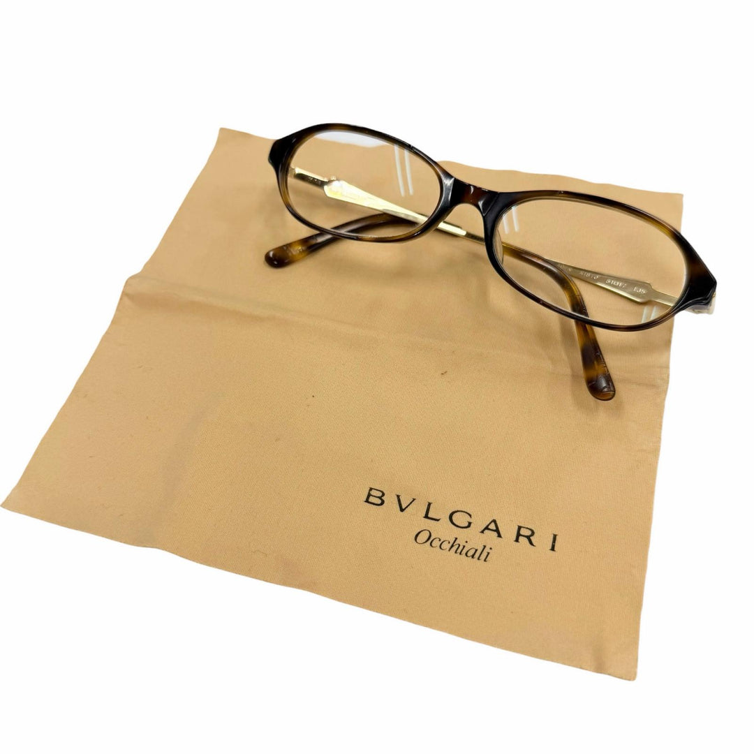 Good BVLGARI Glasses Square Brown demi 18K mens