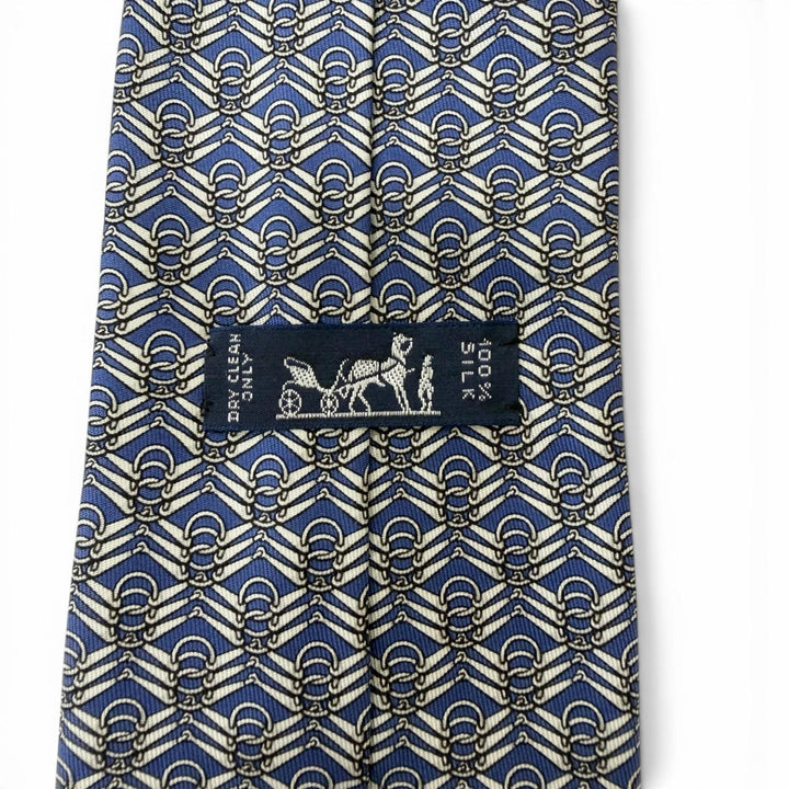 Excellent HERMES tie Horsebit all-over pattern blue silk