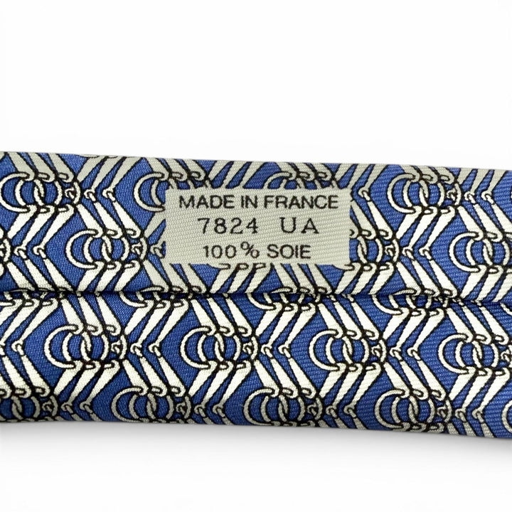 Excellent HERMES tie Horsebit all-over pattern blue silk