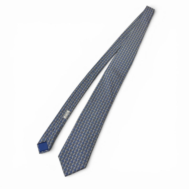 Excellent HERMES tie Horsebit all-over pattern blue silk