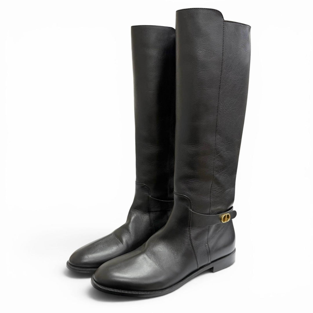 Excellent Christian Dior Knee-high boots EMPREINTE CD buckle leather black 37.5