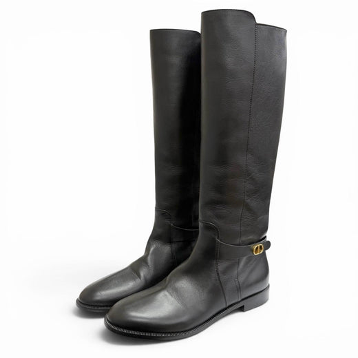 Excellent Christian Dior Knee-high boots EMPREINTE CD buckle leather black 37.5