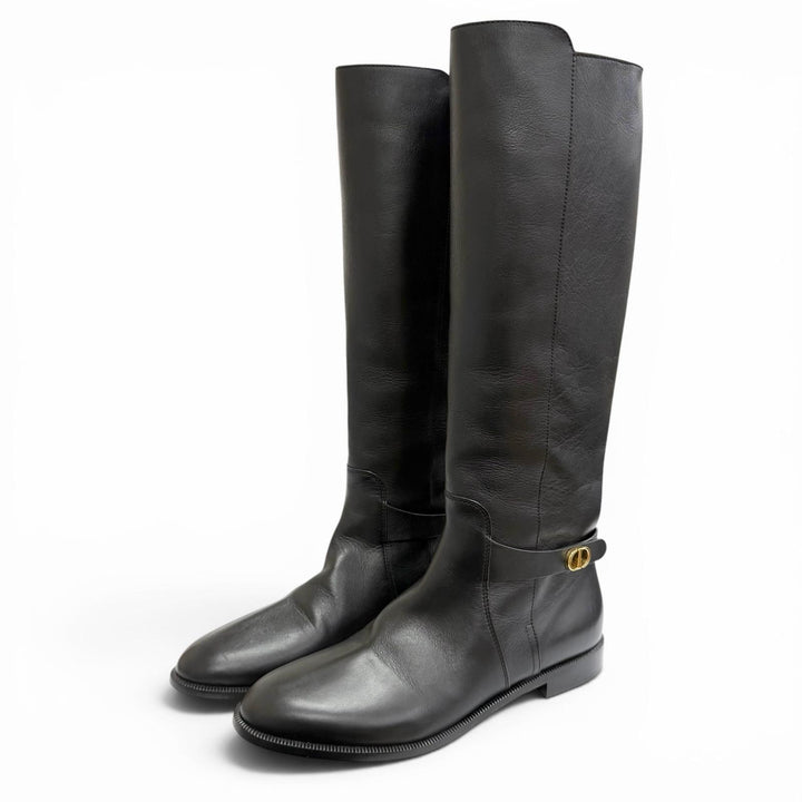 Excellent Christian Dior Knee-high boots EMPREINTE CD buckle leather black 37.5