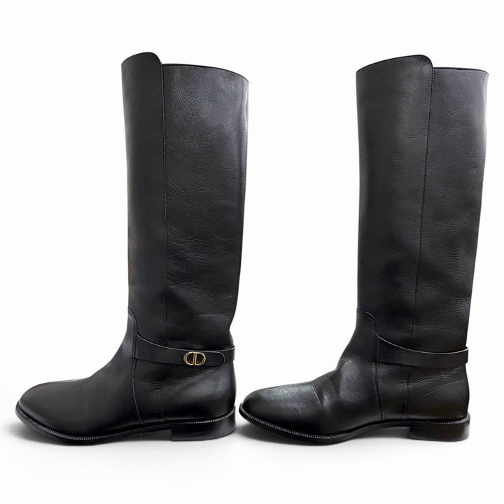 Excellent Christian Dior Knee-high boots EMPREINTE CD buckle leather black 37.5