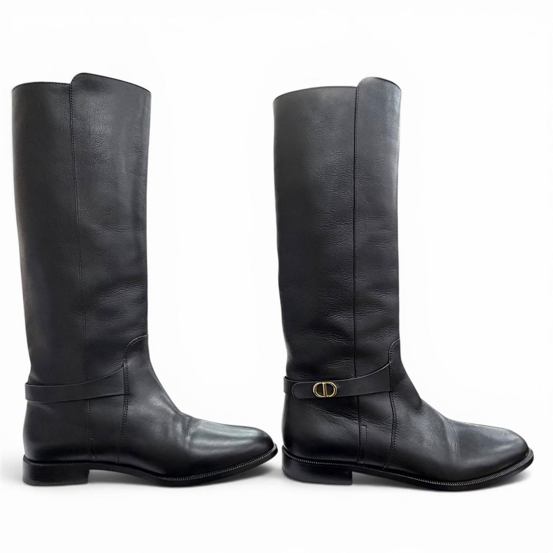 Excellent Christian Dior Knee-high boots EMPREINTE CD buckle leather black 37.5