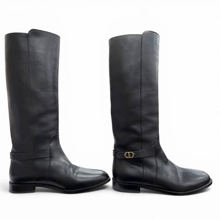 Excellent Christian Dior Knee-high boots EMPREINTE CD buckle leather black 37.5